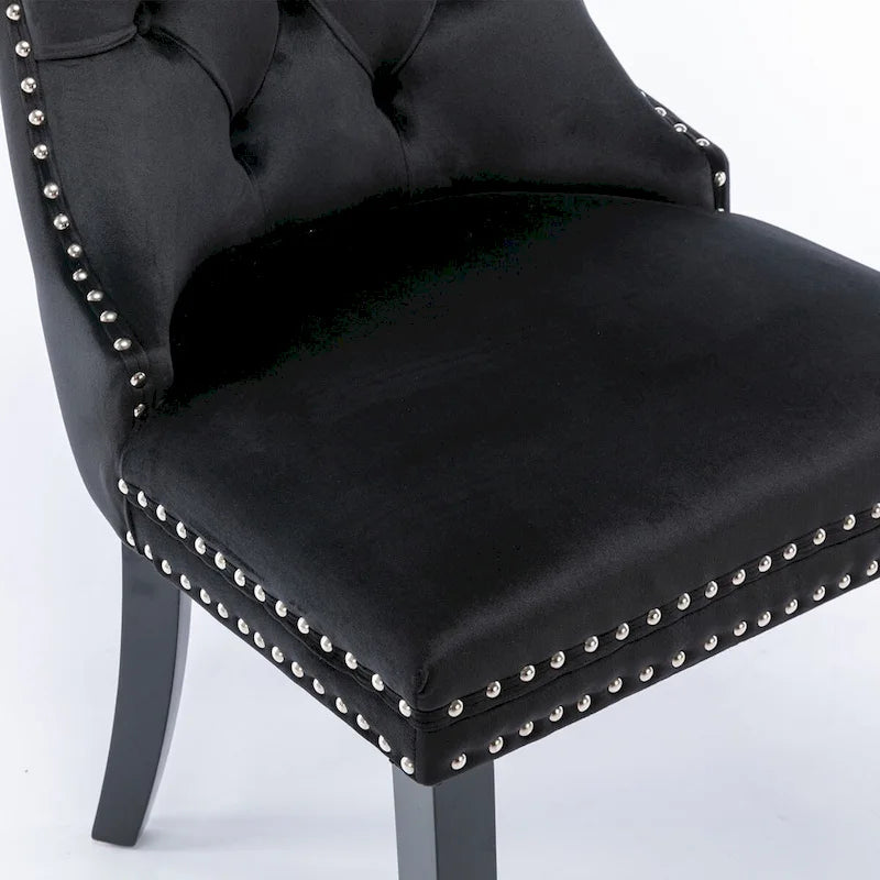 Chaise de salle à manger contemporaine capitonnée haut de gamme en velours massif avec pieds en bois et clous, lot de 2