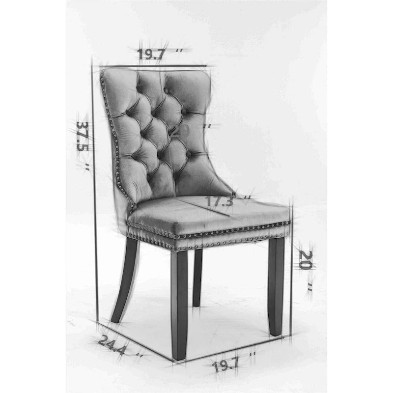 Chaise de salle à manger contemporaine capitonnée haut de gamme en velours massif avec pieds en bois et clous, lot de 2
