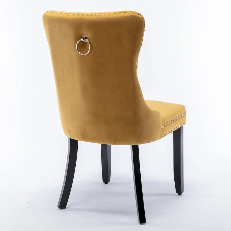 Chaise de salle à manger contemporaine capitonnée haut de gamme en velours massif avec pieds en bois et clous, lot de 2