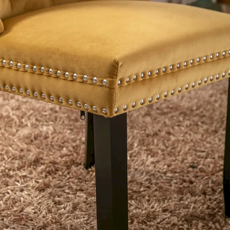 Chaise de salle à manger contemporaine capitonnée haut de gamme en velours massif avec pieds en bois et clous, lot de 2