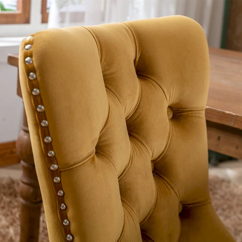 Chaise de salle à manger contemporaine capitonnée haut de gamme en velours massif avec pieds en bois et clous, lot de 2