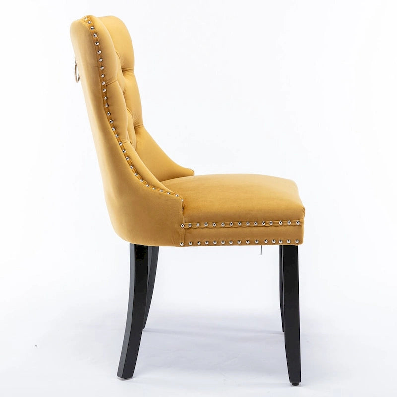 Chaise de salle à manger contemporaine capitonnée haut de gamme en velours massif avec pieds en bois et clous, lot de 2