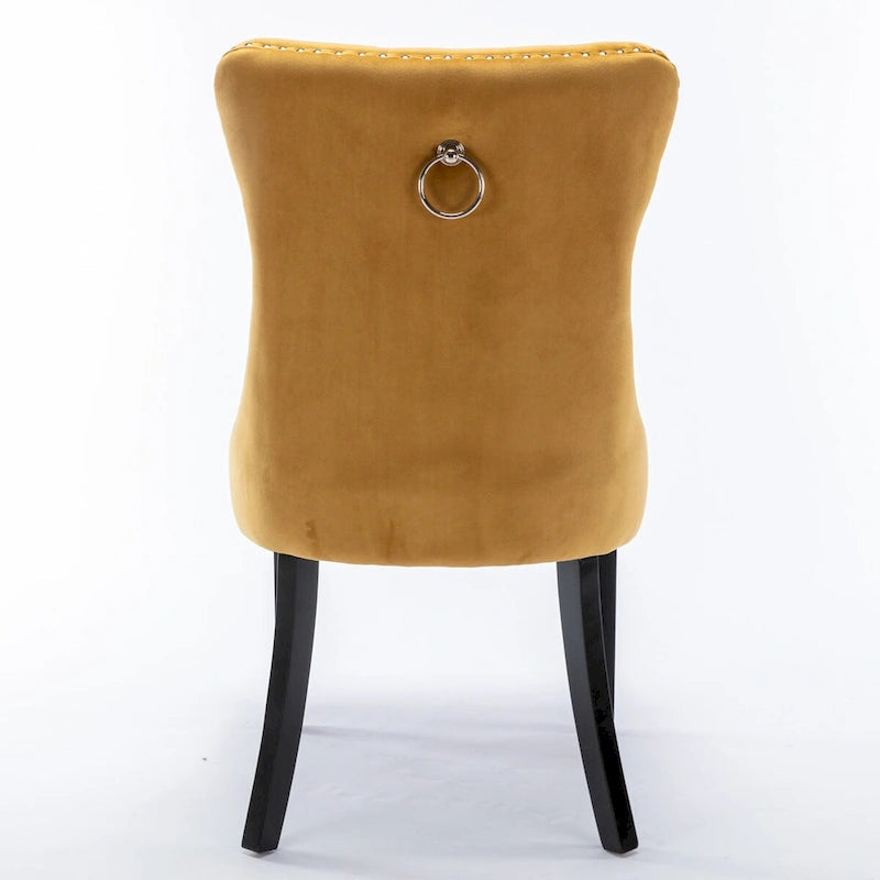 Chaise de salle à manger contemporaine capitonnée haut de gamme en velours massif avec pieds en bois et clous, lot de 2