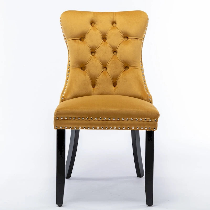 Chaise de salle à manger contemporaine capitonnée haut de gamme en velours massif avec pieds en bois et clous, lot de 2