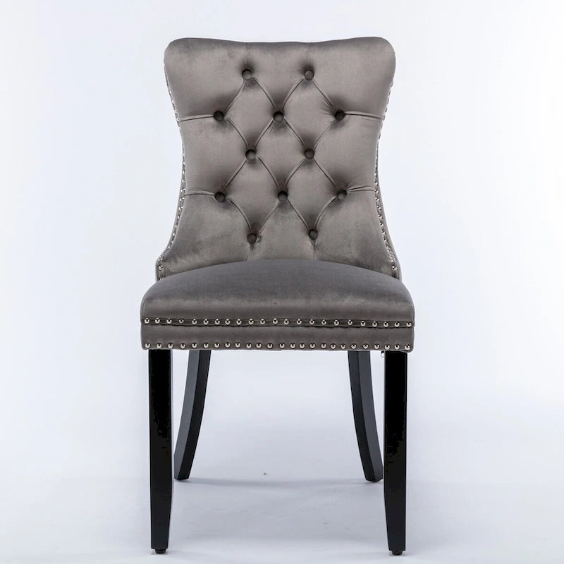 Chaise de salle à manger contemporaine capitonnée haut de gamme en velours massif avec pieds en bois et clous, lot de 2