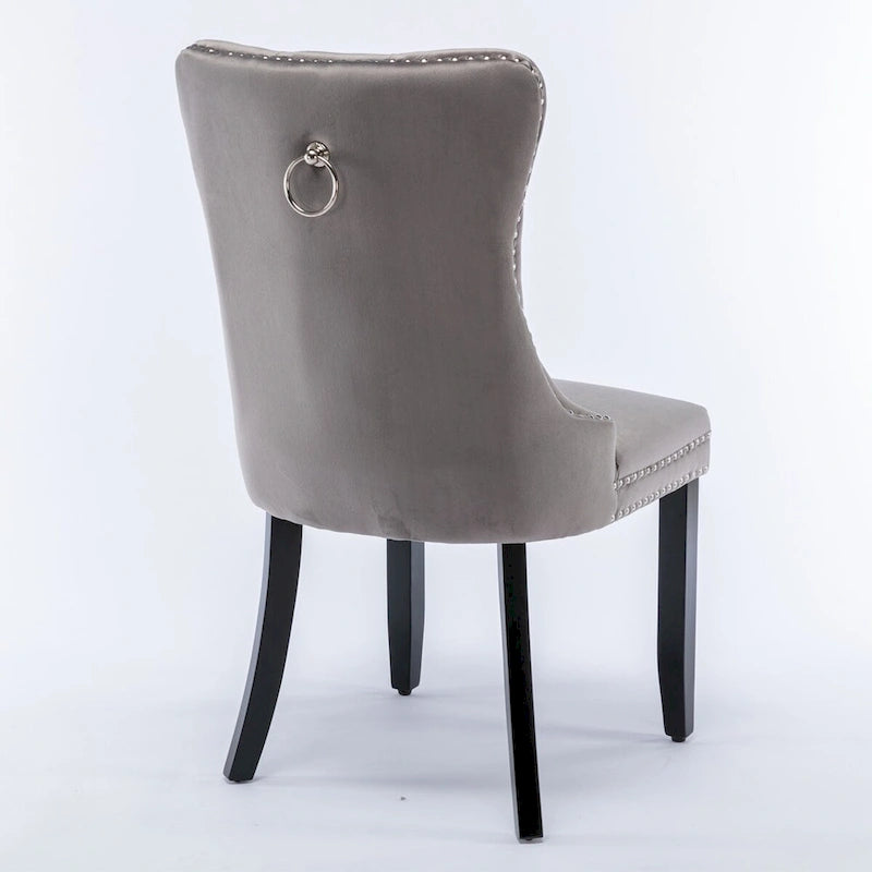 Chaise de salle à manger contemporaine capitonnée haut de gamme en velours massif avec pieds en bois et clous, lot de 2