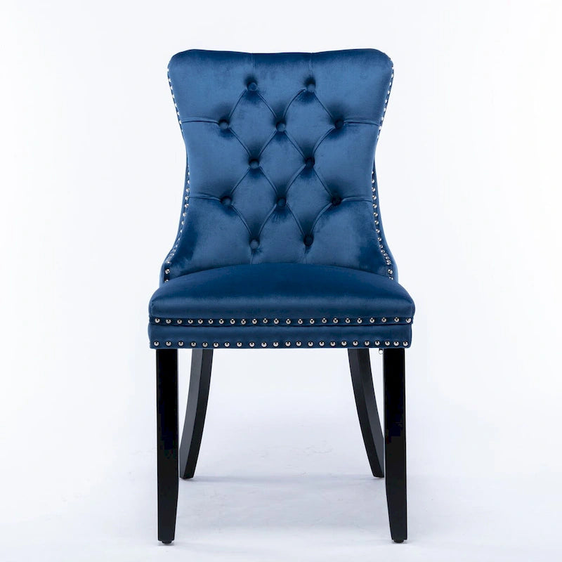 Chaise de salle à manger contemporaine capitonnée haut de gamme en velours massif avec pieds en bois et clous, lot de 2