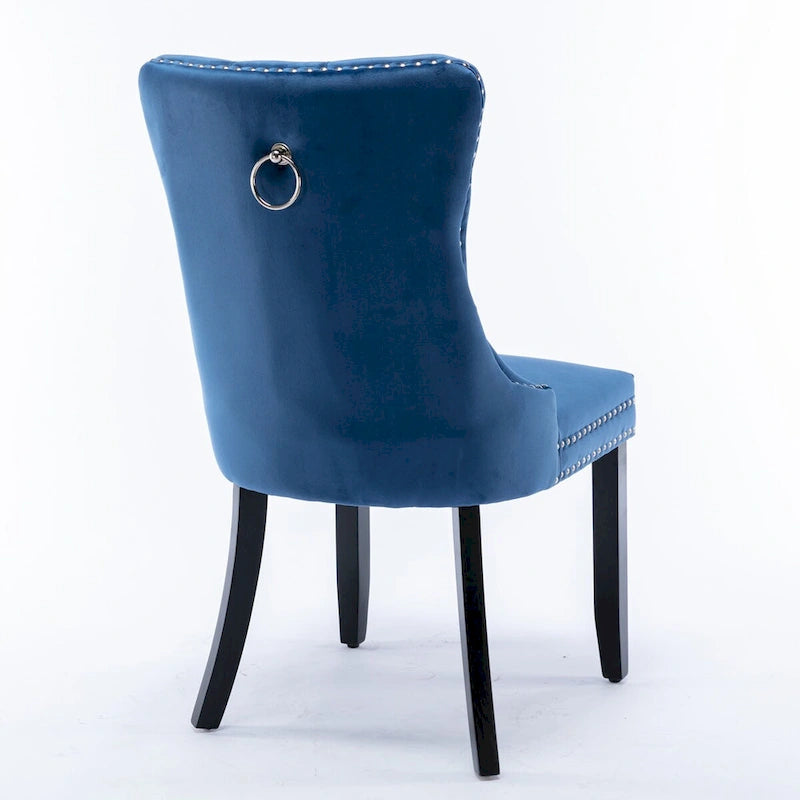 Chaise de salle à manger contemporaine capitonnée haut de gamme en velours massif avec pieds en bois et clous, lot de 2