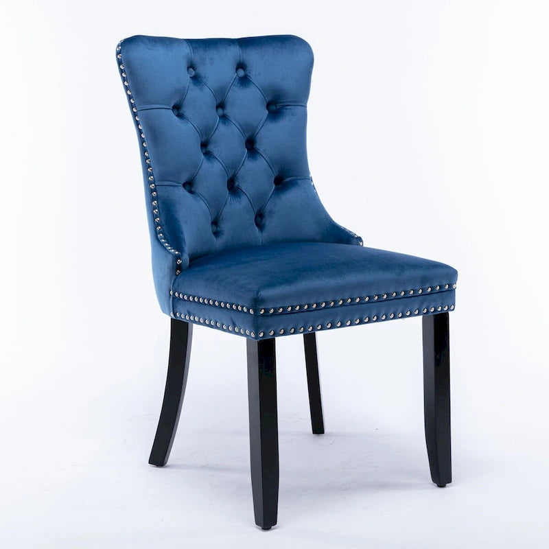 Chaise de salle à manger contemporaine capitonnée haut de gamme en velours massif avec pieds en bois et clous, lot de 2
